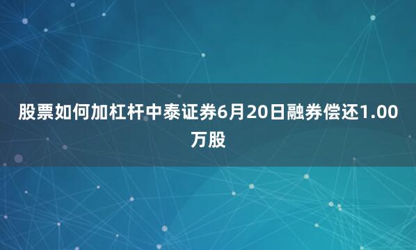 股票如何加杠杆中泰证券6月20日融券偿还1.00万股